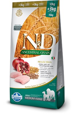 Farmina N&D Ancestral Grain Selection Dry Dog Food, Adult Medium & Maxi Chicken and Pomegranate 15kg