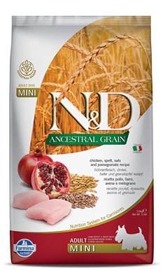Farmina N&D Ancestral Grain, Adult Mini Breed, 2.5-kg, Chicken and Pomegranate