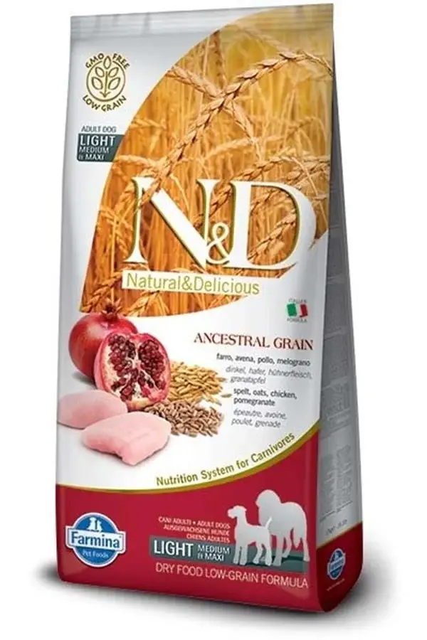 N&D-אן די נטורל דלישס מזון יבש דיאטטי מופחת דגנים לכלבים בוגרים 12kg