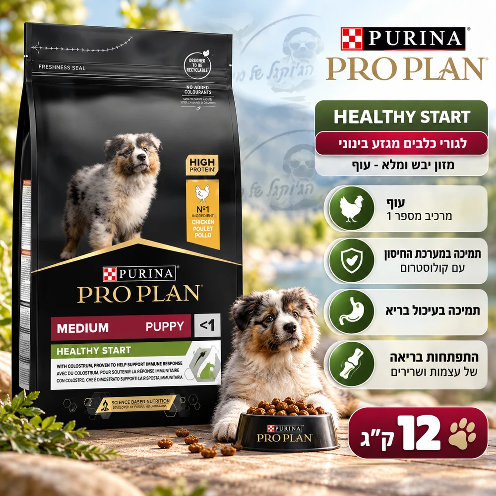 מזון יבש לגורים פרו פלאן Healthy Start Medium Puppy עוף 12 ק״ג