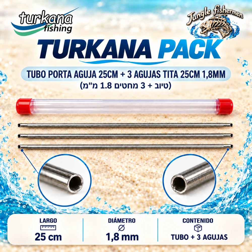 TURKANA PACK Tubo Porta Aguja 25cm + Aguja Tita 25cm 1.8mm (טיוב + 3 מחטים 1.8 מ"מ)