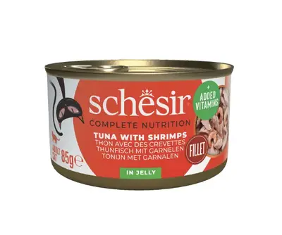 Schesir שזיר מעדן מזון מלא לחתולים טונה עם וחסילונים בגלי 85 גרם