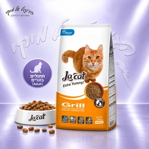 מזון יבש לחתולים בוגרים לה-קט LaCat Grill עוף ובקר 2.85 ק"ג