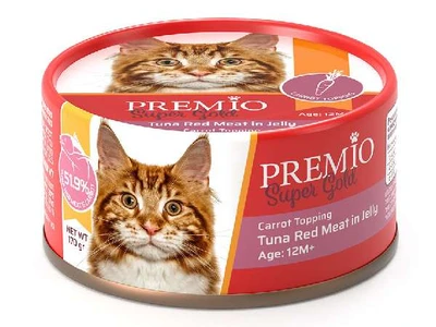 פרמיו שימורי מזון לחתול בוגר טונה אדומה בציפוי גזר בגלי 170 גרם