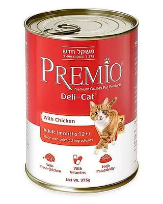 פרמיו שימורי מזון משלים פטה לחתולים בוגרים בטעם עוף 375 גרם