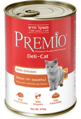 פרמיו שימורי מזון משלים פטה לחתלתולים בטעם עוף 375 גרם