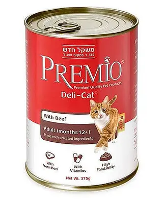 פרמיו שימורי מזון משלים פטה לחתולים בוגרים בטעם בקר 375 גרם