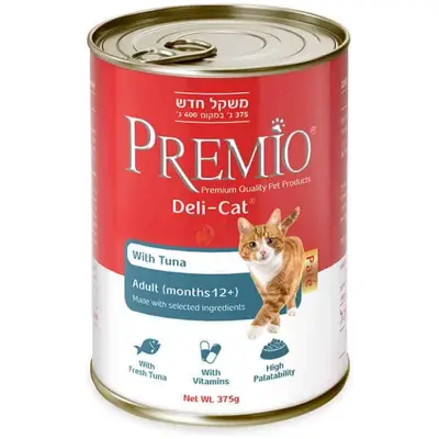 פרמיו שימורי מזון משלים פטה לחתולים בוגרים בטעם טונה 375 גרם