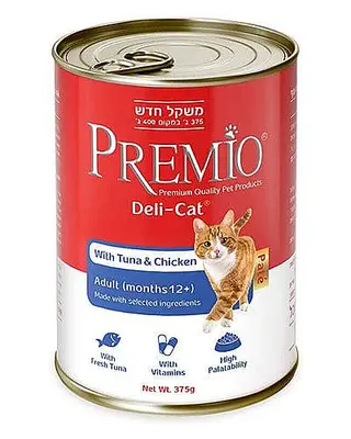 פרמיו שימורי מזון משלים פטה לחתולים בוגרים בטעם עוף וטונה 375 גרם