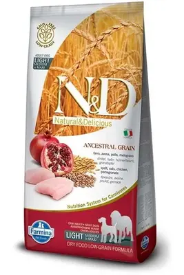 N&D-אן די נטורל דלישס מזון יבש דיאטטי מופחת דגנים לכלבים בוגרים 12kg