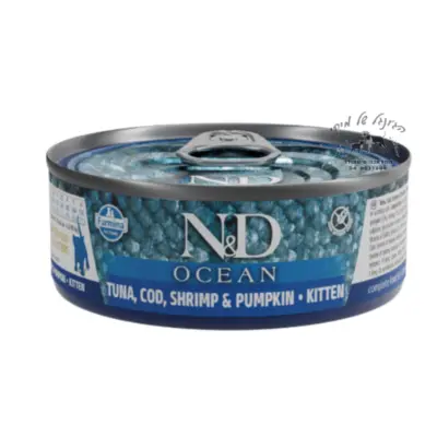 N&D אושן מעדן לחתול גור טונה, דג קוד ושריפס 70 גרם