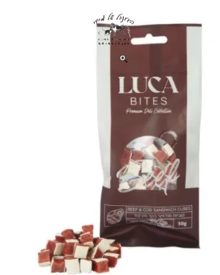 LUCA BITES - לוקה חטיף קוביות סנדוויץ בקר ודג קוד 50 גרם