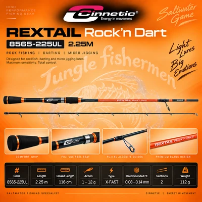 cinnetic - rextail rockn dart 1-12g/2.25m - 8565-225ul