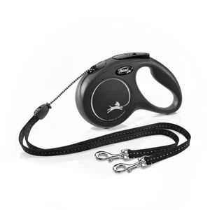 Flexi DUO Cord 5m רצועה נגללת כפולה לשני כלבים קטנים 8 ק"ג שחור