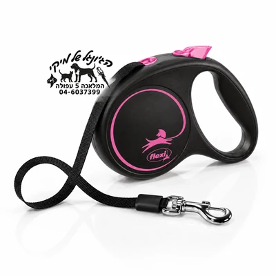 Flexi Black Design M Tape 5m רצועה נגללת לכלבים עד 25 ק"ג שחור/ורוד