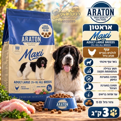 ARATON-LARGE BREEDS-אראטון עוף לכלבים בוגרים מגזע גדול 15 ED