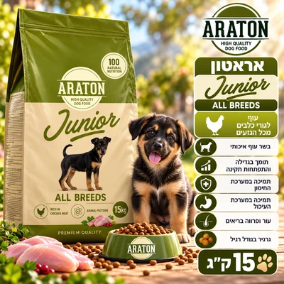 ARATON-JUNIOR-אראטון עוף לגורי כלבים עד גיל שנה 15 ק"ג