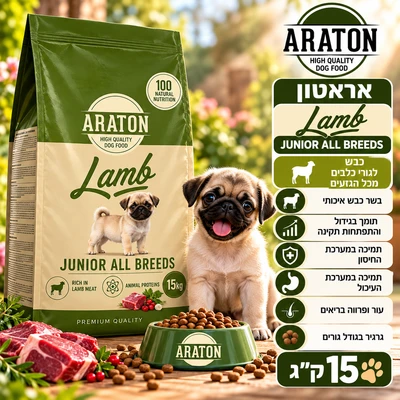 ARATON-אראטון כבש לגורי כלבים מכל הגזעים 15 ק"ג