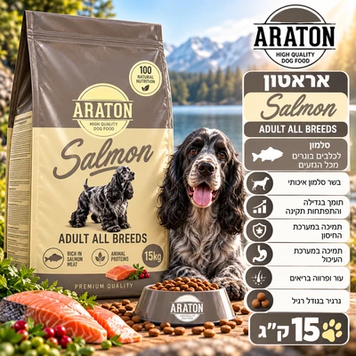 ARATON-אראטון סלמון לכלבים בוגרים מכל הגזעים 15 ק"ג