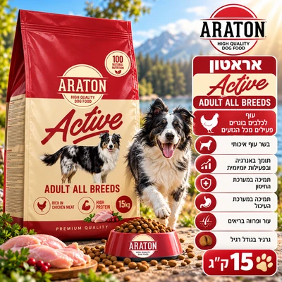 ARATON-אראטון עוף לכלבים בוגרים פעילים מכל הגזעים 15 ק"ג