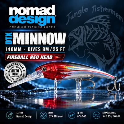 NOMAD DESIGN - DTX MINNOW 140mm/8m/25ft COLOR FIREBALL RED HEAD