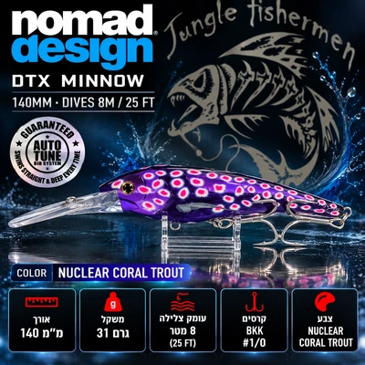 NOMAD DESIGN - DTX MINNOW 140mm/8m/25ft COLOR NUCLEAR CORAL TROUT
