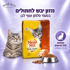 מזון יבש לחתולים Meow Mix Tender Centers בטעמי סלמון ועוף לבן